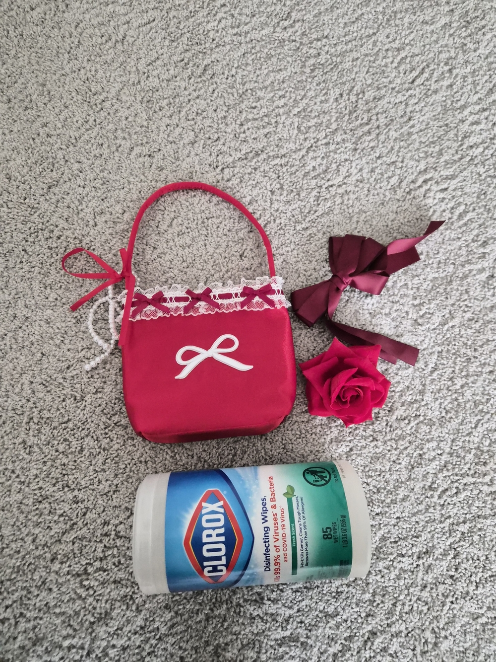Red Bow Purse with Lace Trim